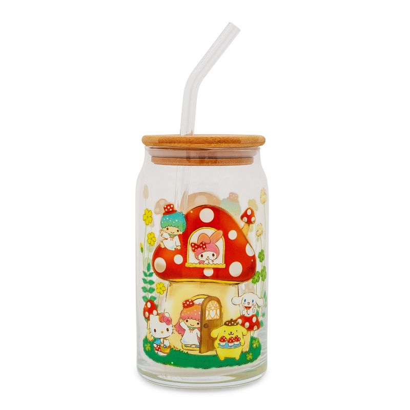 Silver Buffalo Sanrio Hello Kitty and Friends Mushroom Glass Tumbler With Bamboo Lid and Straw, 2 of 10
