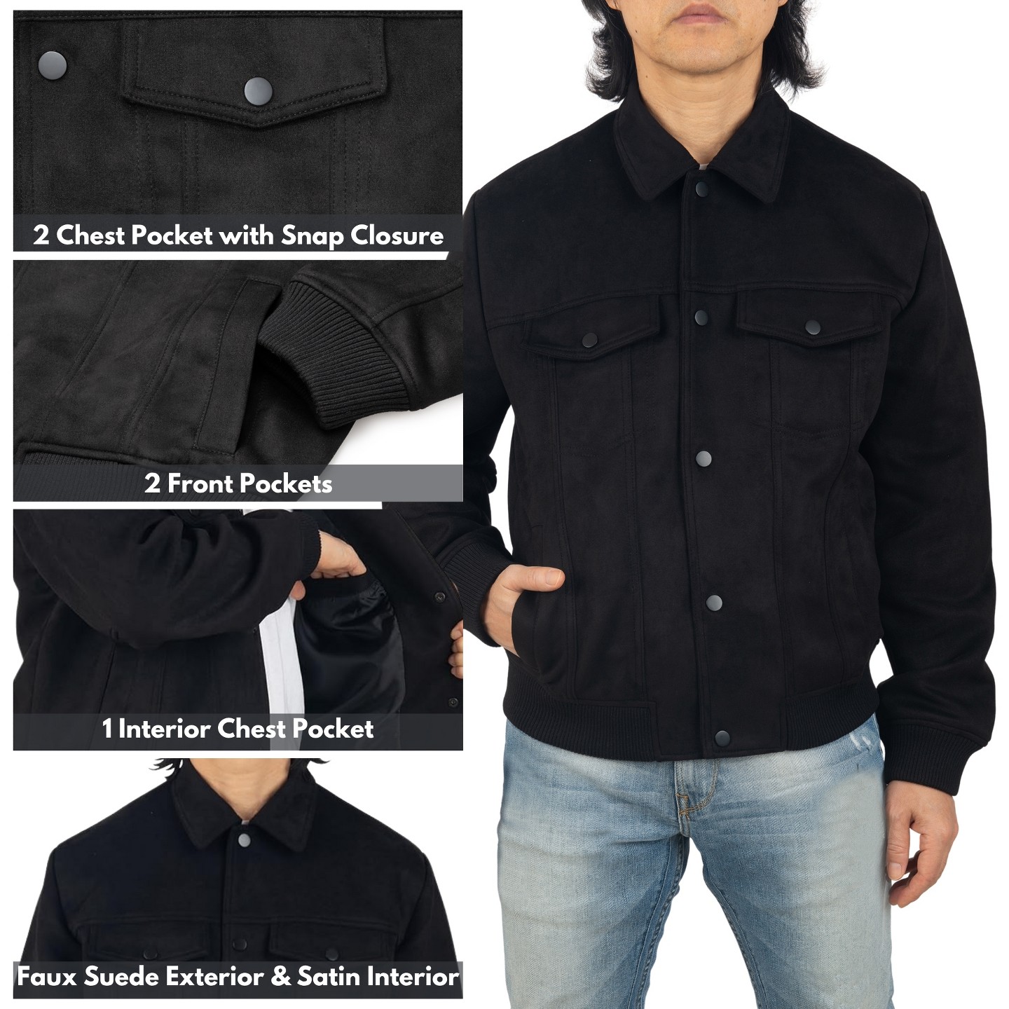 Мужская куртка Alpine Swiss Blake Vegan Suede Bomber Jacket – Lightweight Slim Fit Casual Softshell Coat with 5 Pockets BLK 2XL — фото 2