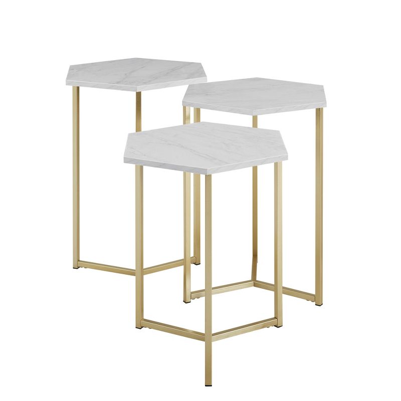 Set of 3 Glam Hexagon Geometric Nesting Accent Tables - Saracina Home, 5 of 9