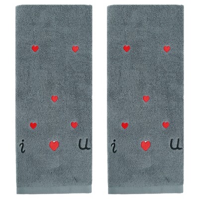 REGALWOVEN Cotton Bathroom Absorbent Heart Pattern Decorative Hand Towel 13" x 29"