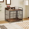 Furniture Style Wooden Dog Crate with Wheels, Dual Bowls & Washable Mat, Heavy-Duty End Table Pet Kennel for Large Dogs - 2 of 4