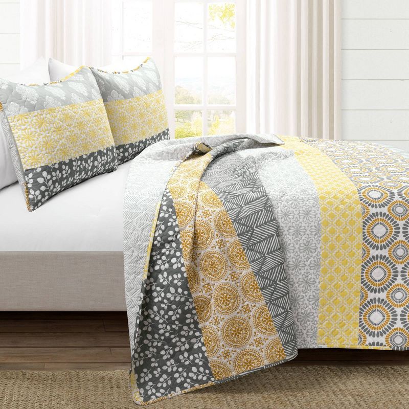 3pc Bohemian Stripe Reversible Oversized Cotton Quilt Bedding Set - Lush Décor, 2 of 9