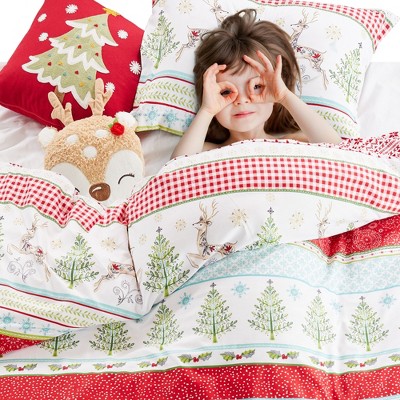 Holiday Cheer King Cotton Duvet Cover Set in Red and Green