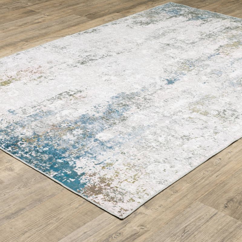 Micah Washable Faded Oriental Indoor Area Rug Ivory/Blue - Captiv8e Designs, 4 of 13
