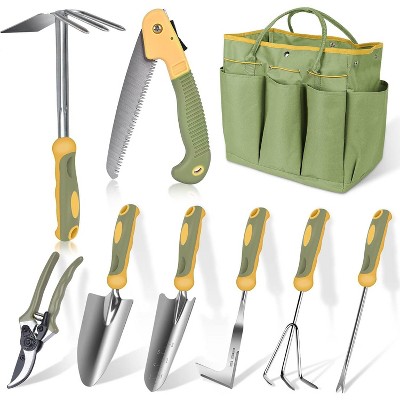 attop 9 Piece Stainless Steel Heavy Duty Gardening Tools with Handle