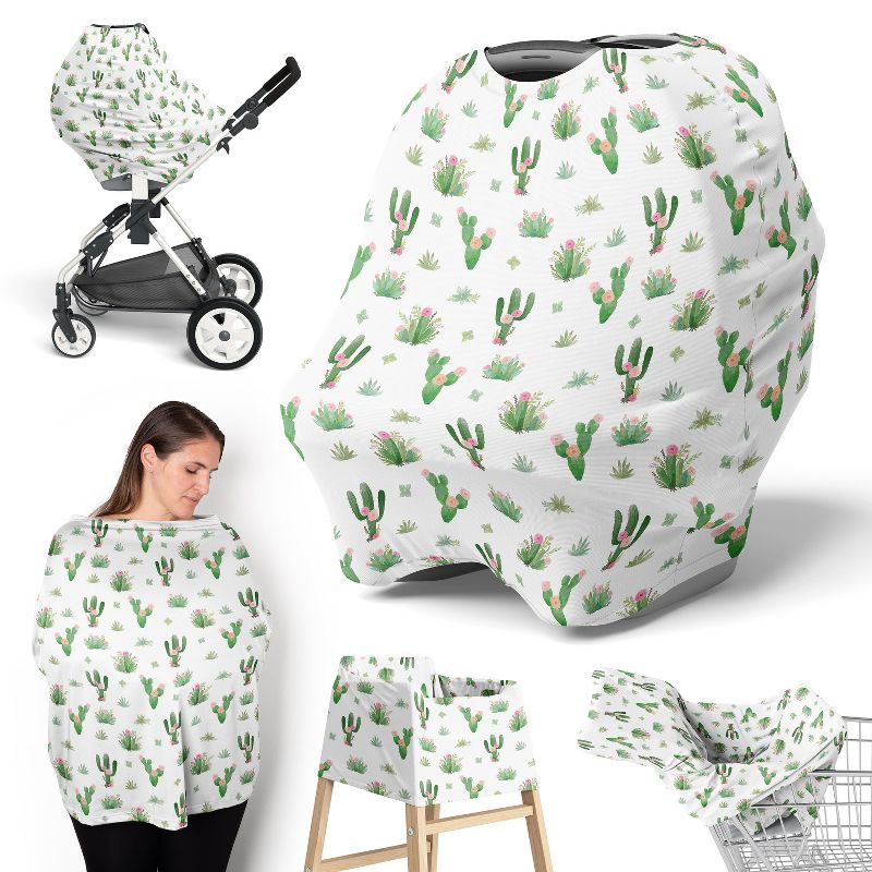 Sweet Jojo Designs Girl 5-in-1 Multi Use Baby Nursing Cover Cactus Floral Pink Green and White, 1 of 3