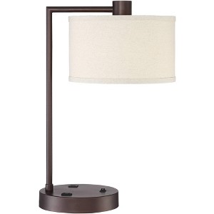 360 Lighting Colby Modern Desk Lamp 21" High Bronze with USB and AC Power Outlet in Base White Linen Drum Shade for Bedroom Living Room Office Family - 1 of 4