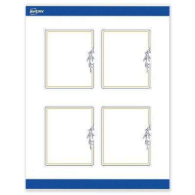 Avery 4" x 3-1/3" Labels, Gold & Navy Border with Florals, 40 ct