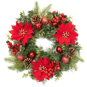 Christmas Wreath for Front Door Decor - Luxury Xmas Wreath with Glitter Balls for Holiday Fireplace Wall Window Mantle - 1 of 4
