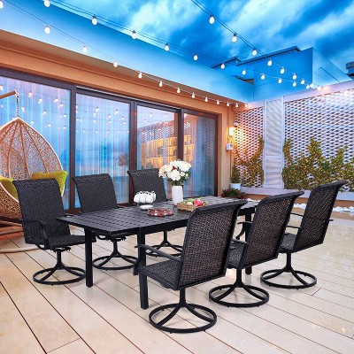 7pc Patio Dining Set with 360 Swivel Chairs & Rectangle Concertina Table - Captiva Designs