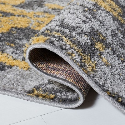 6' Square Gray and Yellow Abstract Area Rug