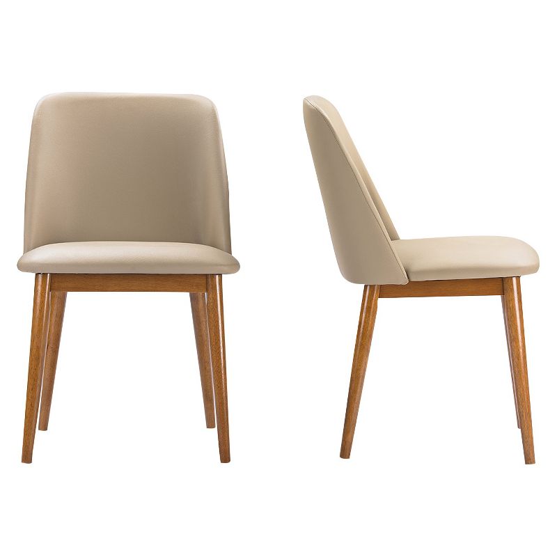 Lavin Mid-Century Faux Leather Dining Chairs - Brown Walnut/Beige (Set Of 2) - Baxton Studio: Upholstered, Wood Legs, Armless, 1 of 6