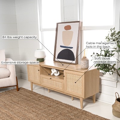 Finley 59" Oak TV Stand with Rattan Paneling and Storage