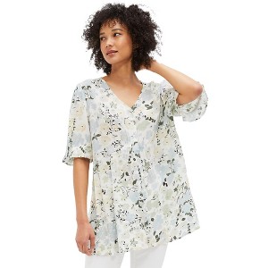 ellos Women's Plus Size Button Front Crinkle Tunic - 1 of 4