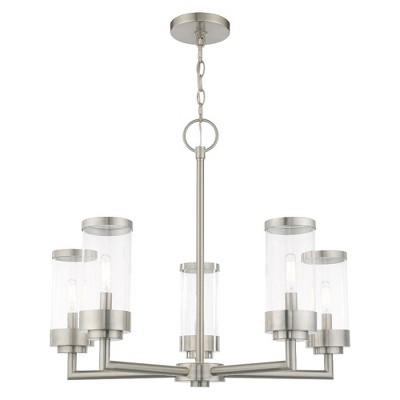 Brushed Nickel 5-Light Outdoor Chandelier with Clear Glass Shades