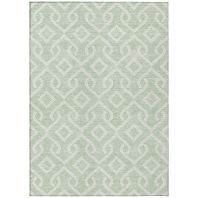 Mint Green And Ivory Geometric Washable Indoor Outdoor Area Rug