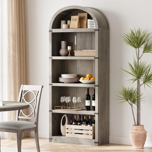 Arched Cabinet Bookshelf Bookcase - 71.7” Tall Farmhouse Display Cabinets - 1 of 4