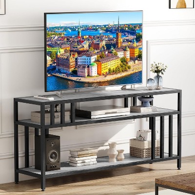 Homhougo 58" TV Stand for TV up to 65 Inches, Entertainment Center with Open Storage Shelves, TV Media Console Table, Gray
