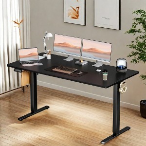 Bencmate Desks Ergonomic Standing Desk, Height Adjustable Computer Desk with Control Panel Headphone Hook, Height 28.7'' to 48'', Black, 63Inches - 1 of 4