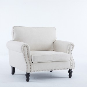 Vynxaria Traditional 1-Seater Sofa - 40.16", Beige Faux Leather, Brass Nickel-Tone Nailhead Trim, Rolled Arms, Wooden Legs, Iron/Solid Wood Frame - 1 of 4
