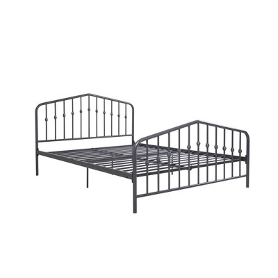 Gray Queen Metal Platform Bed with Headboard and Slats