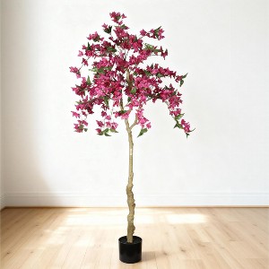 6FT Artificial Bougainvillea Tree – Realistic Flowering Fake Plant for Indoor Home Decor, Potted Faux Tree, 1pc/Set - 1 of 4