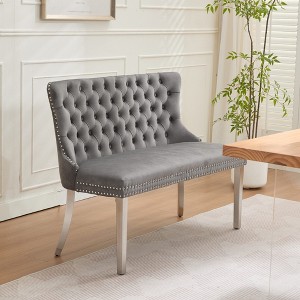 Okak Modern Velvet Upholstered Tufted Chair Dining Bench with Metal Legs,Leisure Reception Chair for Living Rooms,Dining Seating - 1 of 4
