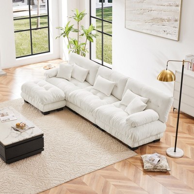 NicBex Couches for Living Room 3-Seater Sofa Cloud Couch Comfy Chenille Upholstered Modular Deep Seat Sofa with 5 Pillows and Ottoman