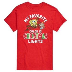 Men's - SpongeBob SquarePants - My Favorite Color Is Christmas Lights Spongebob and Gary Short Sleeve Graphic T-Shirt - 1 of 4