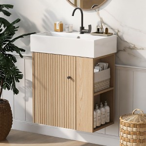 Kumasinova 21.6" Freestanding/Floating Bathroom Storage Cabinet,Bathroom Vanity with Ceramic Sink,Right/Left-Side Bathroom Cabinet for Small Bathroom - 1 of 4