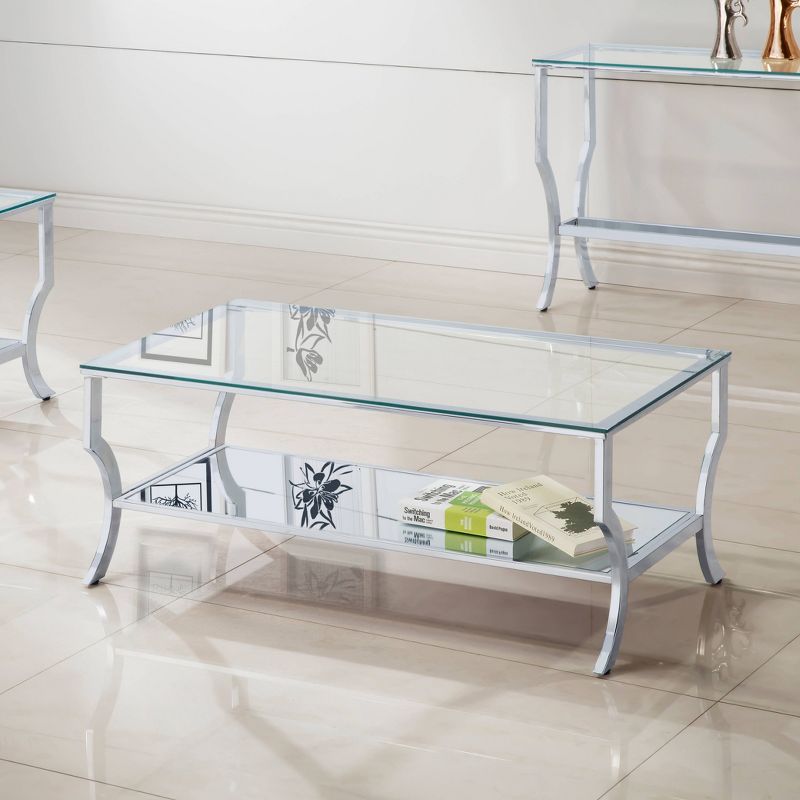 Saide Coffee Table with Glass Top and Mirror Shelf Chrome - Coaster, 3 of 6