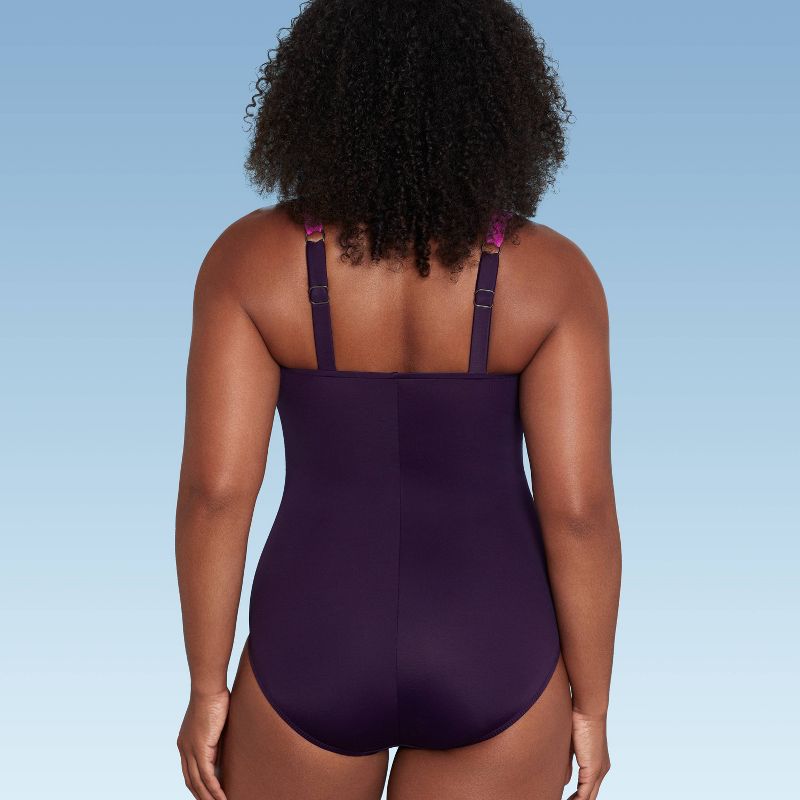 Women&#39;s UPF 50 Sweetheart Neck Seamed One Piece Swimsuit - Shape + Style&#8482; by Aqua Green&#174; Multi Pink, 3 of 14
