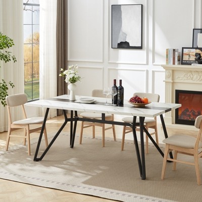 TIRAMISUBEST Large 70.9" Rectangular Dining Table for 8, Marble Waterproof Desk w/Adjustable Legs for Kitchen, Living Room, Office - White