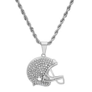 Steeltime 24" Men's stainless steel and simulated diamonds football helmet pendant - 1 of 4