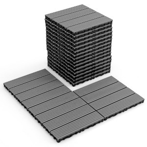 Tangkula 18PCS Interlocking Deck Tiles 12" x 12" Waterproof All Weather Flooring Covering - 1 of 4