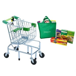 Teamson Kids Play Shopping Cart + Accessories, Chrome/Green - 1 of 4