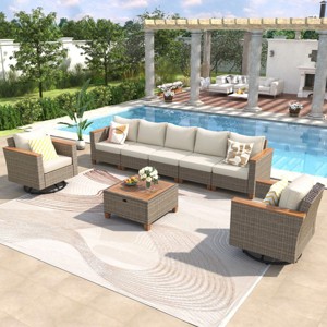 8-Piece Outdoor Seating Set, Conversation Set with Storage Table and Swivel Rocking Chairs, Wicker Chair with Foam Cushions-Coolbibila - 1 of 4