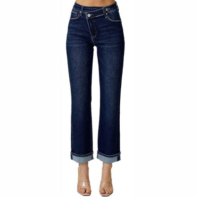 Women's High Rise Crossover Straight Leg Jeans - RISEN