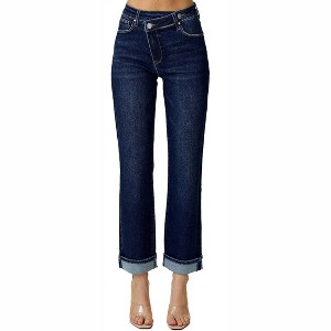 Women's High Rise Crossover Straight Leg Jeans - RISEN - 1 of 4