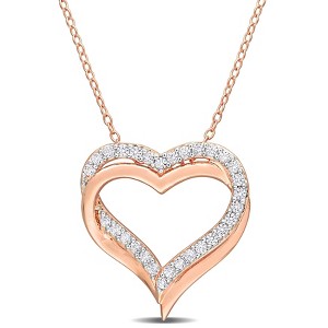 EVERLY JEWELRY | Rose Plated Sterling Silver 5/8 CT TGW Created White Sapphire Heart Pendant With Chain, 18-inch - 1 of 4