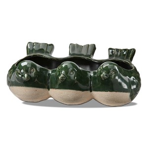 tagltd Third Green Birds in a Row Glazed Terracotta Planter, 13L x 9.25W x 5.0H inches, fits drop in plants up to 3 inches - 1 of 2