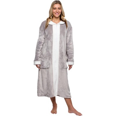 Silver Lilly - Women's Plush Zip Up Sherpa Lined Robe