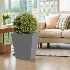 PexFix 18" Tall Metal Tapered Planter Large Outdoor & Indoor Garden Plant Pot Gray for Home and Patio - 1 of 4