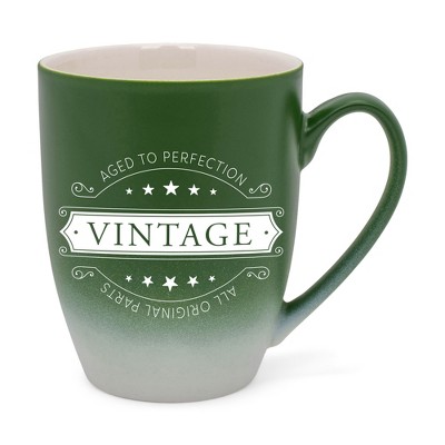 Elanze Designs Aged To Perfection Vintage All Original Parts Two Toned Ombre Matte Green and White 12 ounce Ceramic Stoneware Coffee Cup Mug