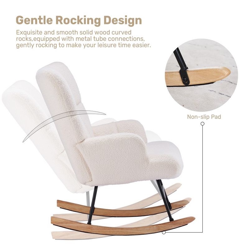 FERPIT Teddy Velvet Rocking Chair, Upholstered Accent Glider Rocker, Comfy Armchair Side Chair with High Backrest for Living Room, Bedroom, 2 of 8
