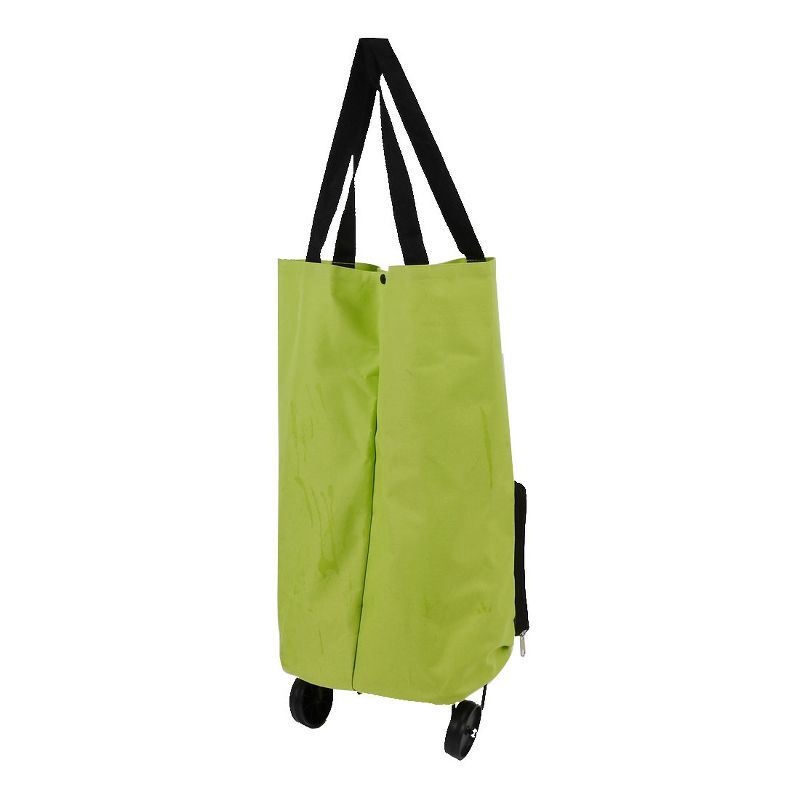 PiccoCasa Portable Handy Foldable Bag Wheel Cart Shopping Polyester Plastic Utility Storage Carts 11"x7.1"x22.8" Green 1 Pc, 2 of 8