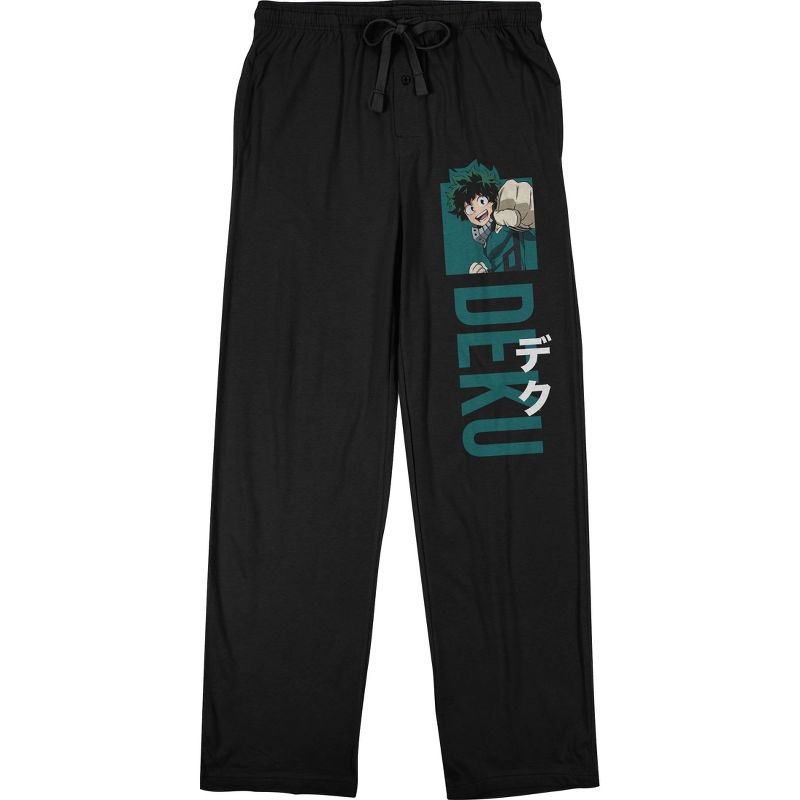 My Hero Academia Deku Punch Men's Black Graphic Sleep Pajama Pants, 1 of 4