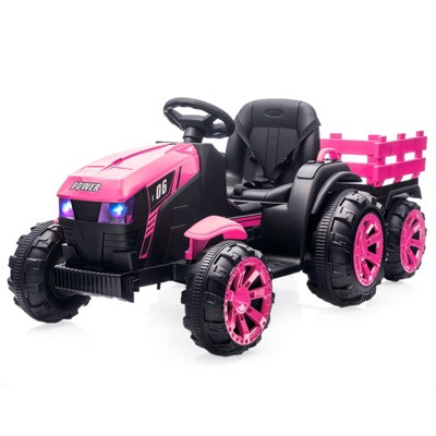 Kids Ride On Tractor with Trailer, 12V Battery Powered Car Vehicle Toys with Remote Control, Dual Motors