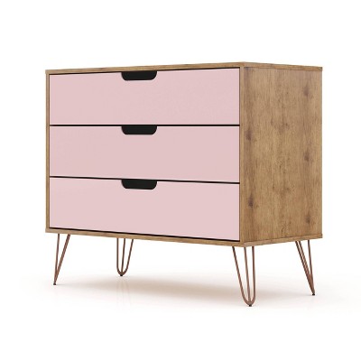Nature and Rose Pink Mid-Century Night Table with Hairpin Legs