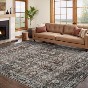 Living Room Rug, Washable Vintage Floral Low Pile Non Slip Carpet for Bedroom, Dining Room, Office, Farmhouse Rug - 1 of 4